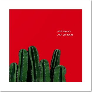 México mi amor cactus red background somewhere in Mexico visit mexican art Posters and Art